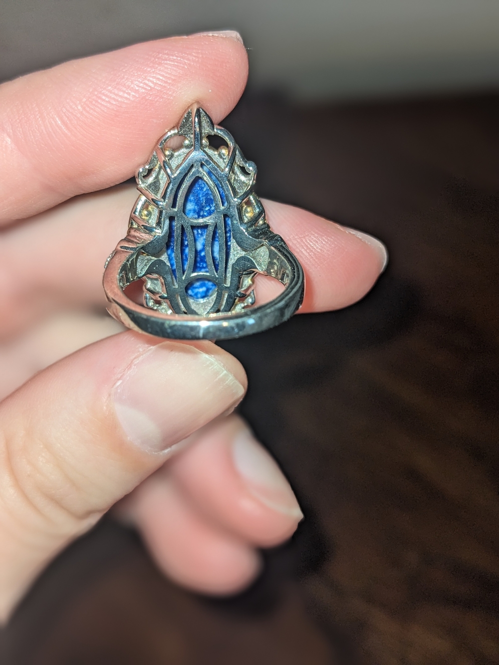 Vintage-Style Blue Lapis Cabochon Gold Ring - Picture 4 of 6